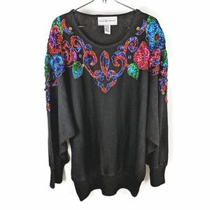 Vintage 80s Sequin Sweater Colorful Sz XL
